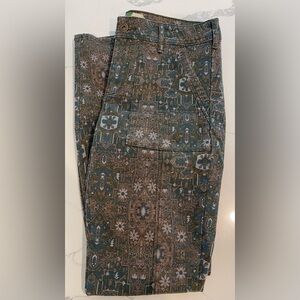 Anthropologie Tan & Green Geometric Patterned Skinny Jeans, Size 27 Mid Rise